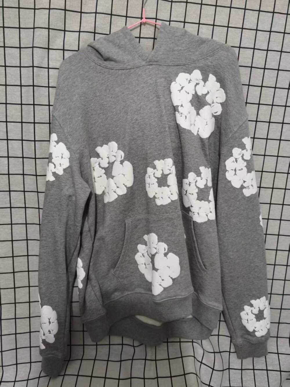 Denim Tears Grey Hoodie White Cotton Wreath Print Unisex Sweatshirt